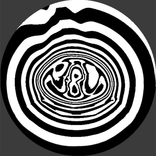 The resulting image looks 70s and psychedelic with alternating concentric bands of black and white lines. The underlying shape hints at the spine and lungs of a human in the center of the field of view.