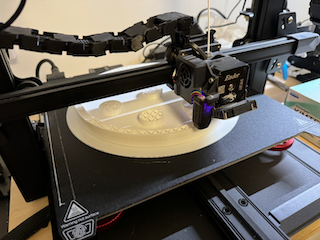 close up of ender 3 s1 plus printing the phantom body mold